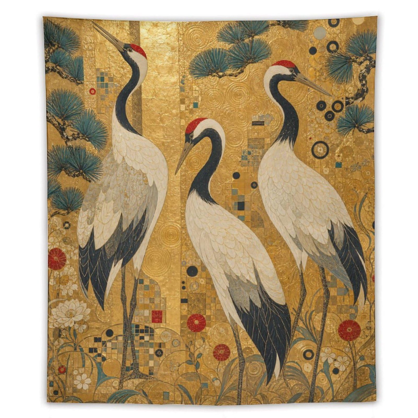 H3B8U2Y5 Cranes and Pine Trees Wall Tapestry, Ukiyo-e, College Dorm