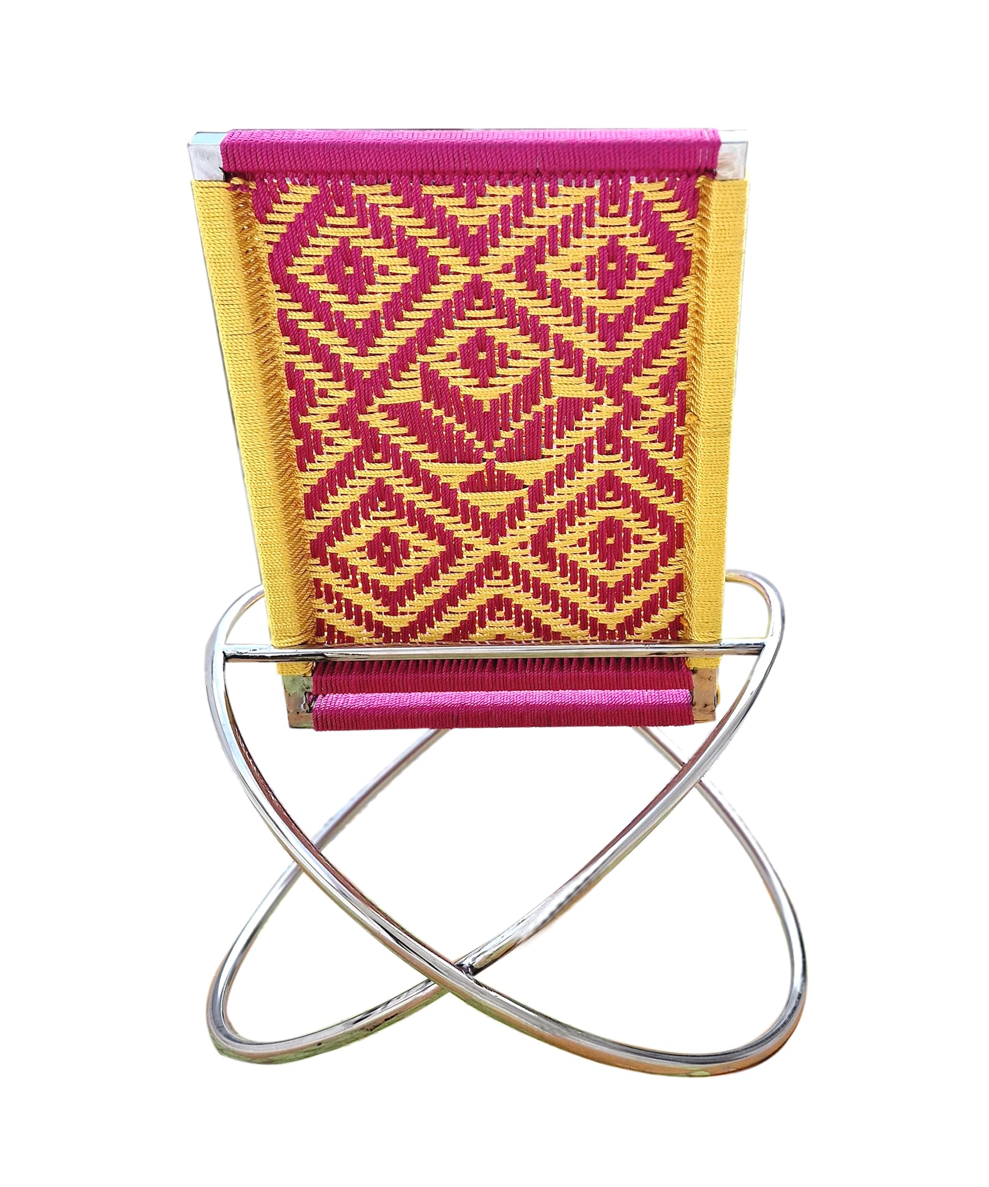 IMPREXIS STORE Stainless Steel Hand-Woven Silk Rope Multi-Colour Two O Shap Design Rocking Chair Office/Bar/Cafe/Home/Hotel/Restaurent/Etc. 2