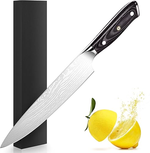 Miniatura 7 de Cuchillo de chef de 8 pulgadas, cuchillo de chef japonés, cuchillo de chef de damasco, acero inoxidable de alto carbono forjado para cortar frutas