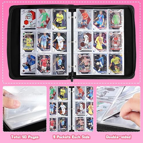 Miniatura 3 de Uokinuo Unicorn Card Binder 9 Pockets, 900 Pockets Card Holder with 50 Sleeves Premium Cards Binder with Zipper Pink Portable Trading Cards