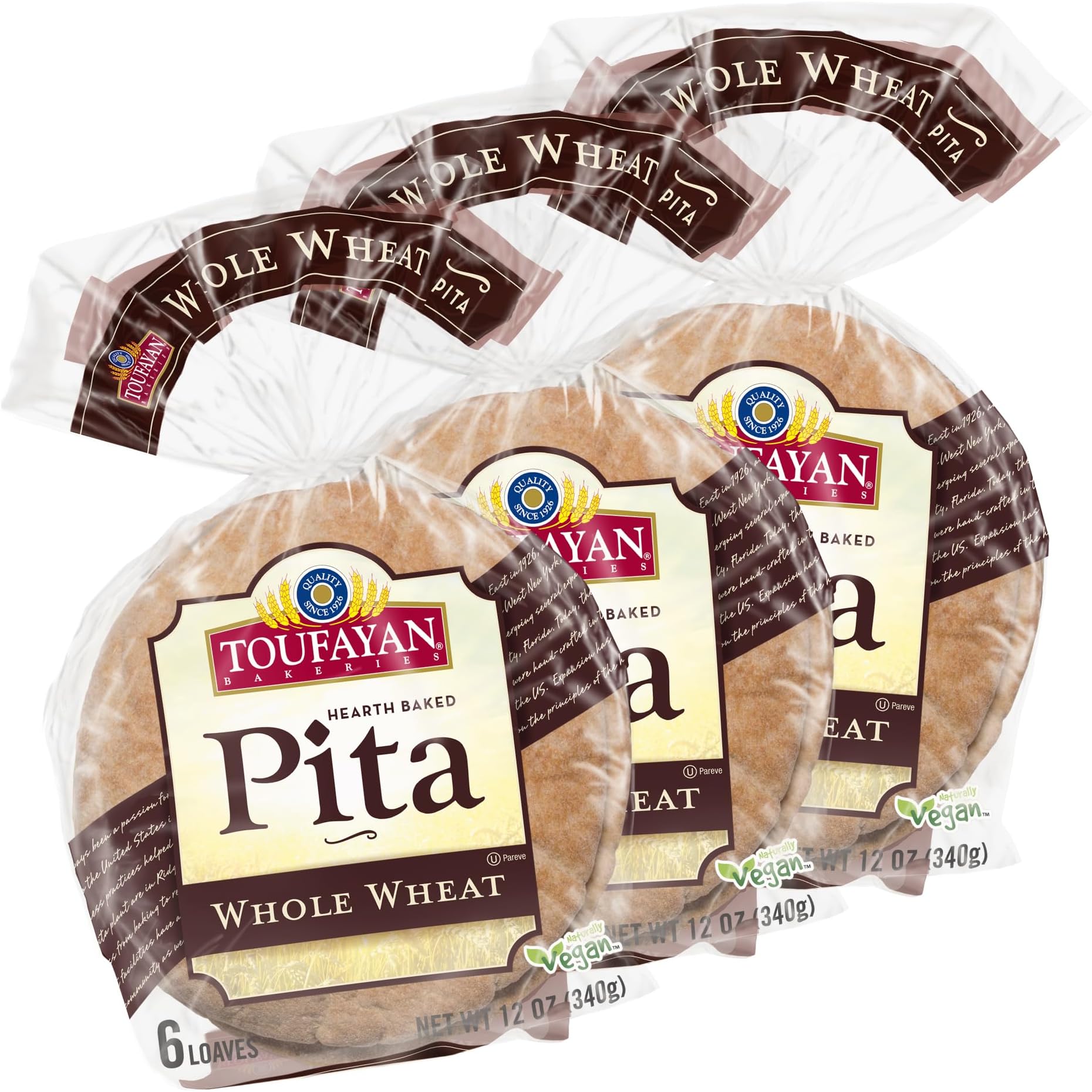 Toufayan Bakeries, Whole Wheat Pita Bread (3 Pack, 18 Pitas