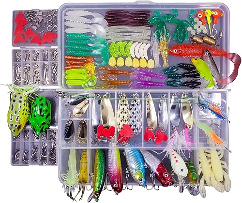 Kit de señuelos de pesca de agua dulce, aparejos de pesca. Caja de aparejos que incluye cebos tipo crankbait, señuelos de superficie, jigs, cucharas