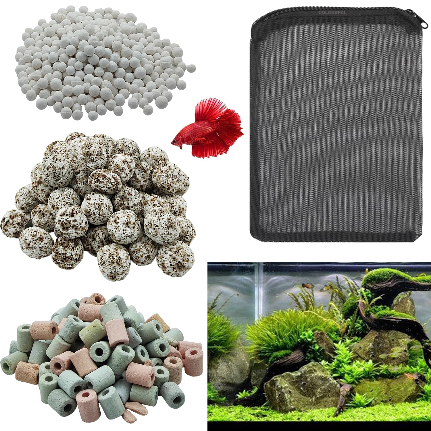 COLOURFUL - Aquarium Filter Media for Water Quality and Healthy Fish Tanks | 150g Grey Bacterial Ball + 150g Double Colour Ceramic Ring + 150g Small White Quarz Ball, (3 in 1 Filter Media, Combo-2) (B0D5J5ZH5K) Amazon Price History, Amazon Price Tracker