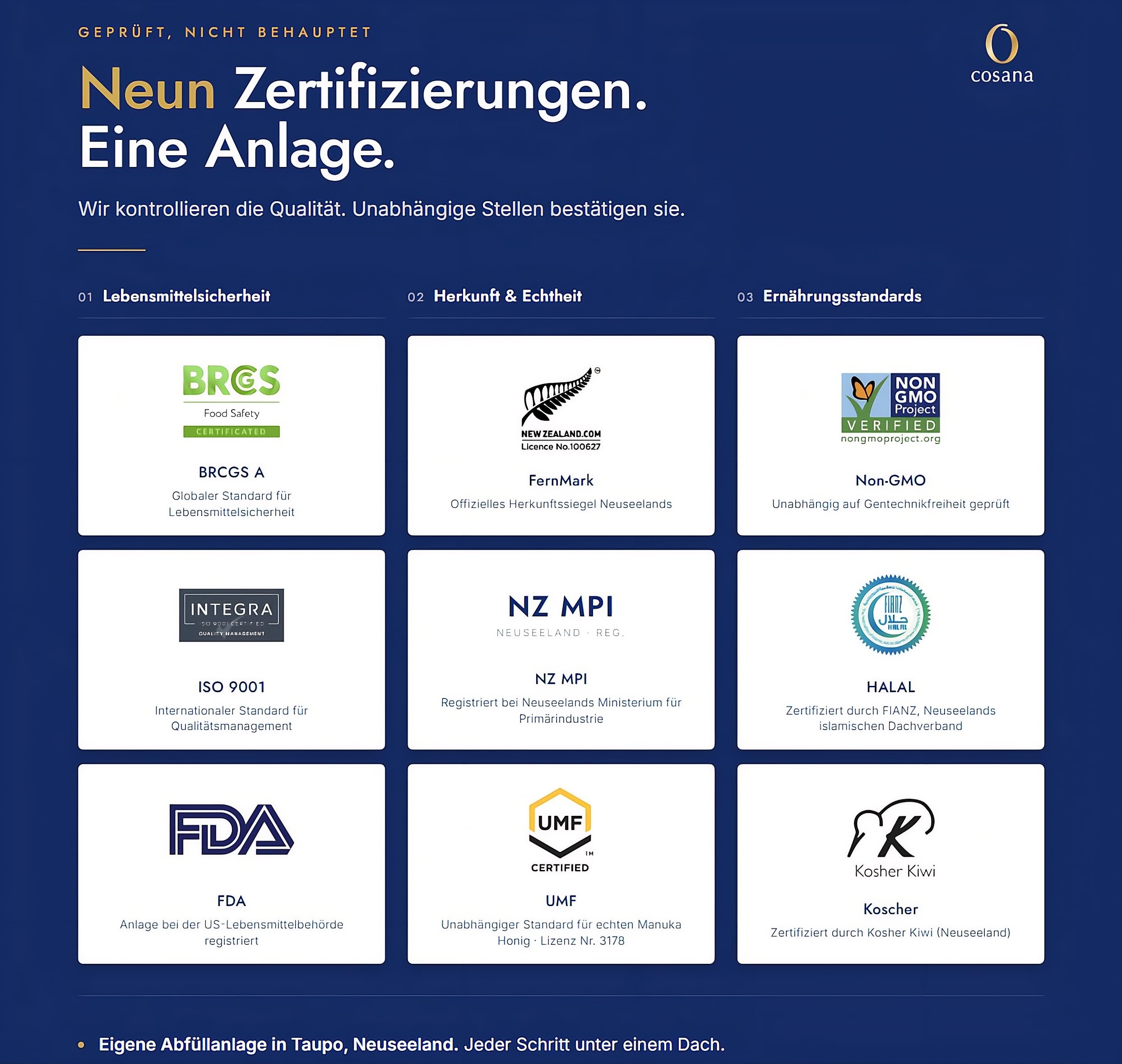 Cosana Manuka Honig 400 MGO 500g – 100% Pur, zertifiziert aus Neuseeland