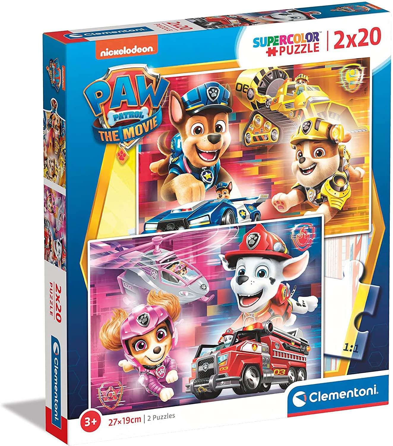 Clementoni - 24786 - Supercolor puzzle Paw Patrol The Movie - 2 x 20 pieces - jigsaw puzzles for kids age 3 - Made in Italy, cartoon puzzles