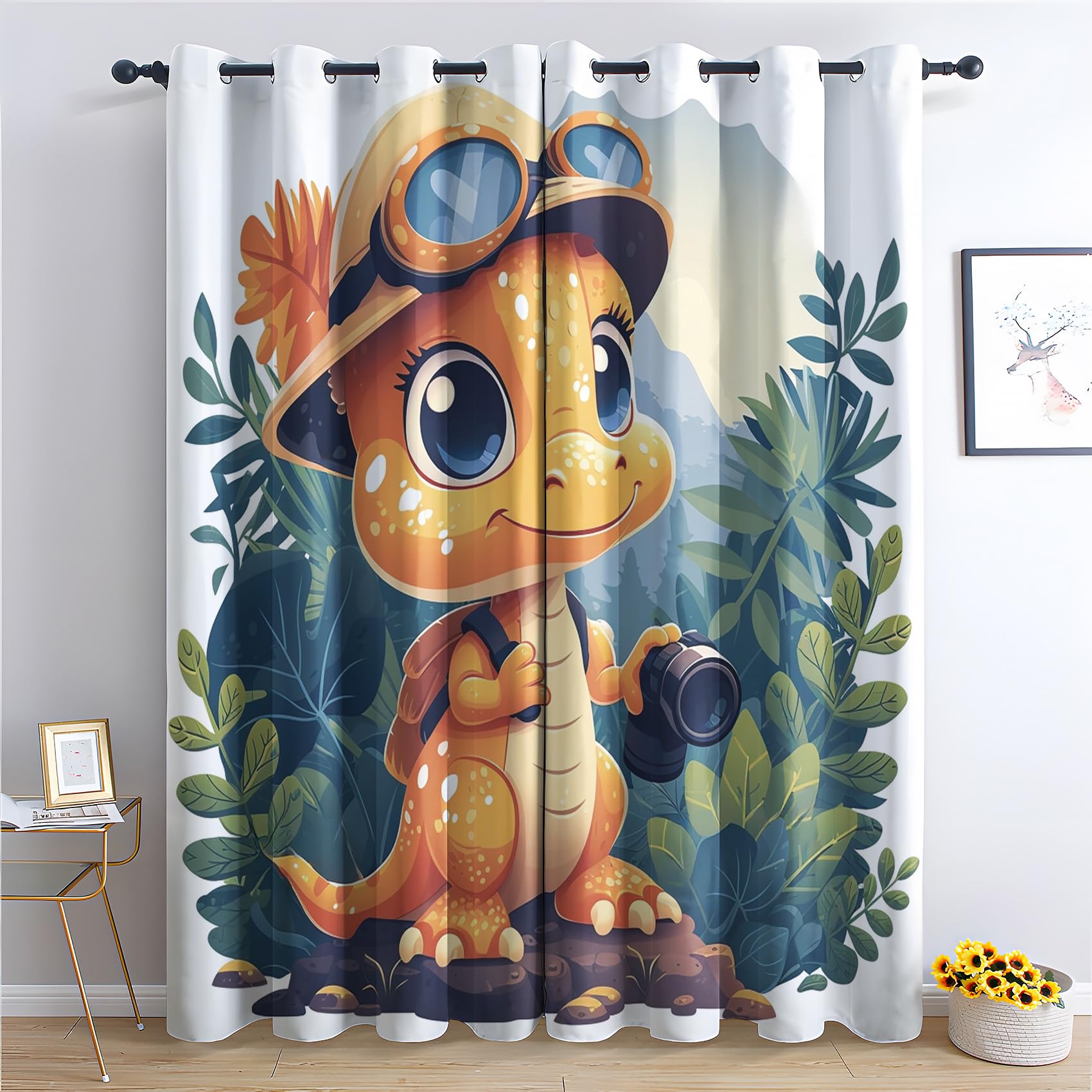 Generisch Vorhänge Dinosaurier - Süße Cartoon Dino Fenster Gardinen mit Ösen, Vorhang Blickdicht Verdunklungsvorhänge Thermovorhang für Wohnzimmer Schlafzimmer Deko 2er Set, H 160 x B 140 cm V-#191