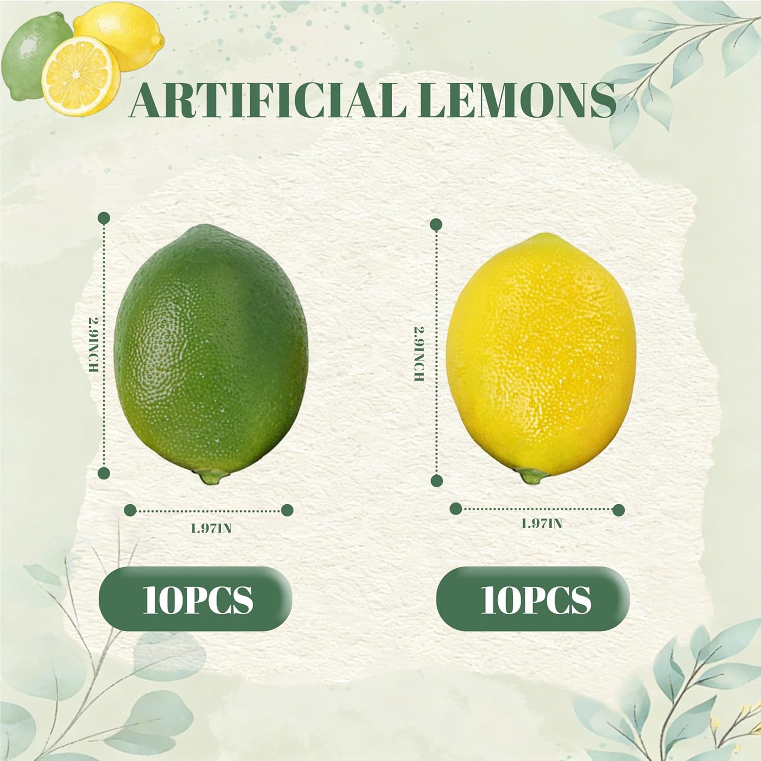 Toopify 20PCS Fake Lemons, Yellow Green Artificial Lemons, Matte Finish Fruit Decor for Kitchen Fruit Bowl Table Centerpiece & Photography - Image 3