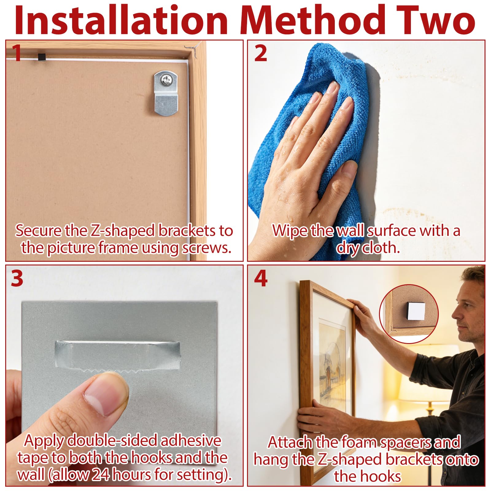 8 Piezas Soporte Espejo pared Adhesivo Capacidad de Carga 5KG Colgador de Cuadros Superpesado Colgador Cuadros para Colgar Fotografías Espejos Paneles de Aluminio-plástico Paneles Decorativos