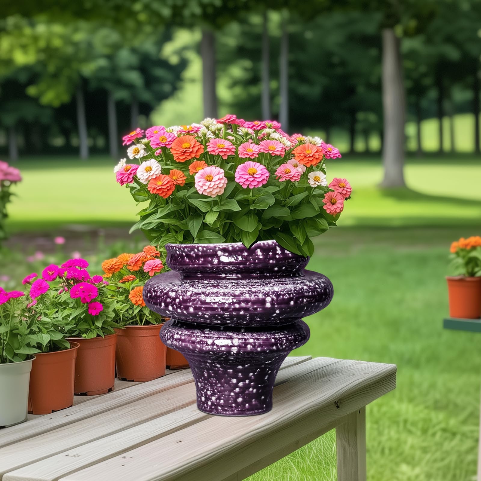 Macetas de cerámica para Plantas, Maceta de cerámica de 11 Pulgadas con Agujero de Drenaje, macetas únicas para Interiores y Exteriores, Maceta Decorativa Grande, decoración de habitación de