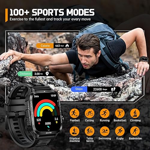 Miniatura 4 de Relojes inteligentes militares para hombres (respuesta/hacer llamadas) con potente linterna de 1.96 pulgadas HD, reloj inteligente táctico al aire