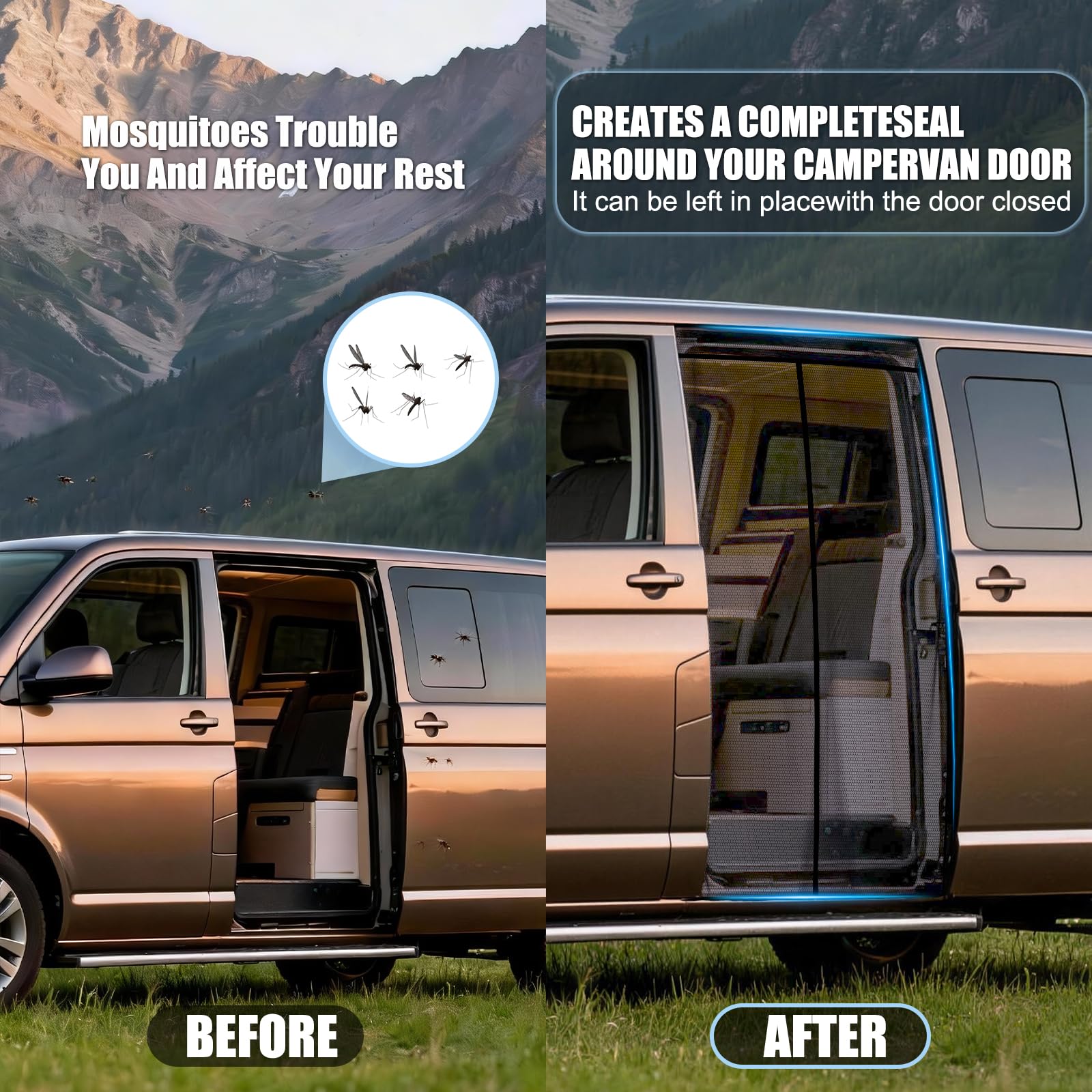 XCBYT Mosquitera para Puerta Trasera de Coche Compatible con VW T5 T6, con Cremallera, mosquitera para Coche, protección Solar, magnética, Red de Sombra, Camping, mosquiteras de Viaje (magnética)