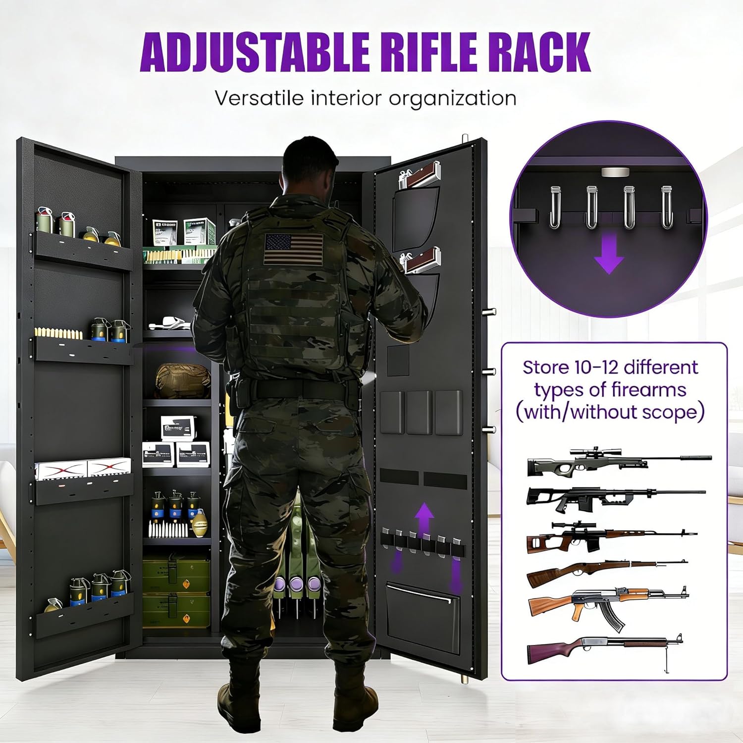 30-40 Large Gun Safe for Rifles & Pistols, Biometric Lock Gun Safe with LCD Keypad & Gun Rack, Unassembled Long Gun Cabinet with Mute Function & Dual Alarm