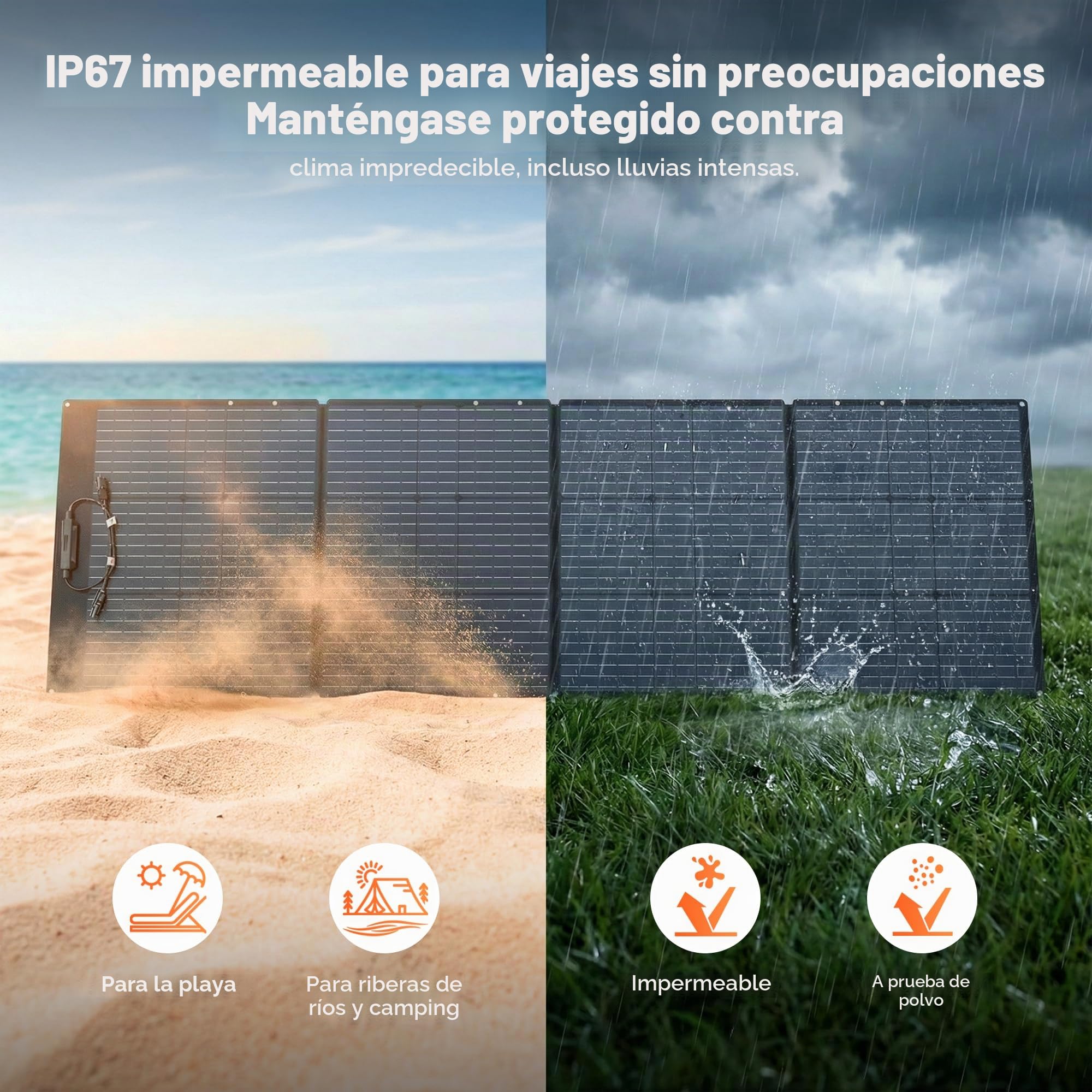 Panel solar plegable de 200 W, cargador solar IP65, resistente al agua y al polvo, alta eficiencia de conversión del 23%, cargador solar portátil para camping, Generador Solar, Camping
