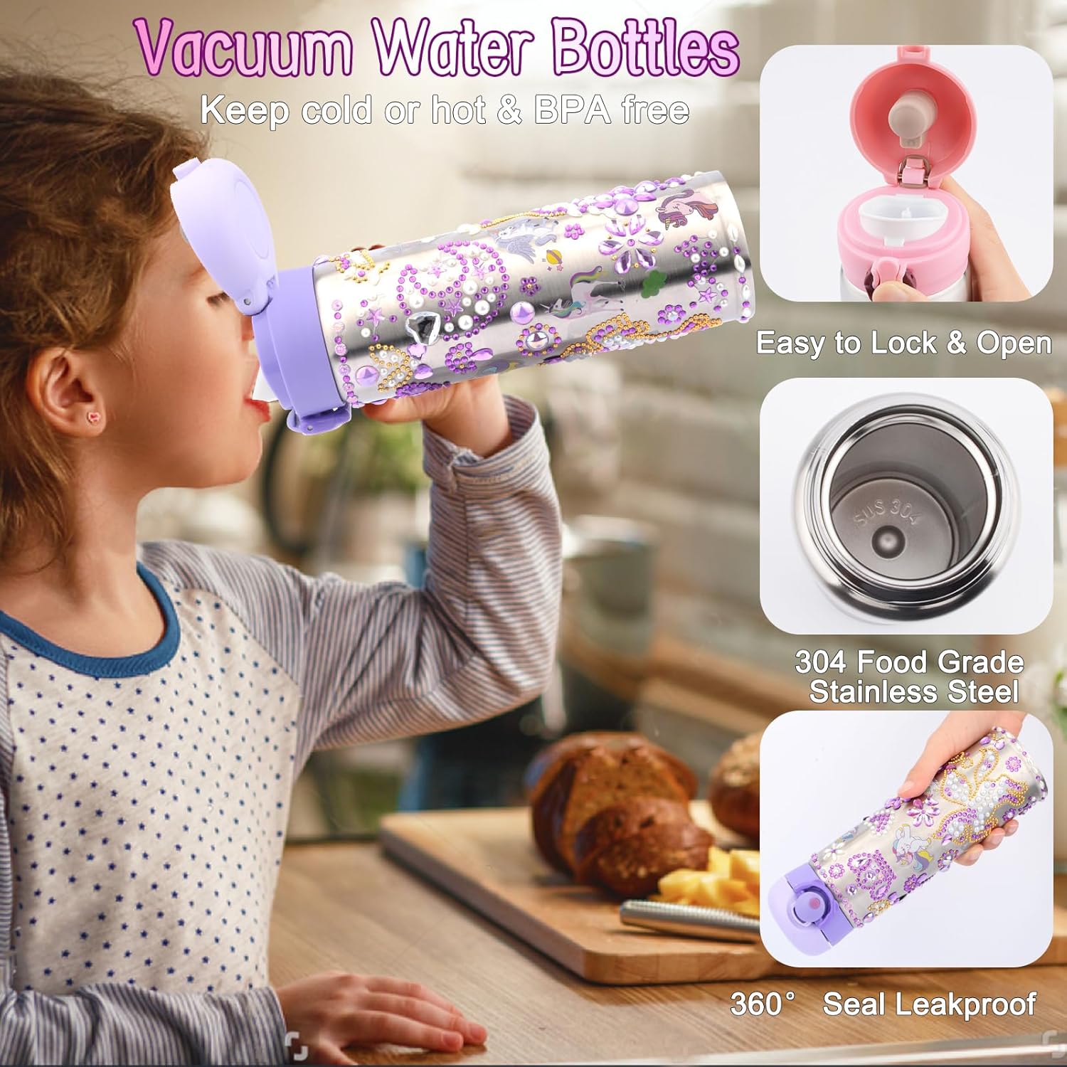 Gifts for Girls 5 6 7 8 9 10 11 Year Old, Decorate Your Own Water Bottle Baseball Cap with Gem Unicorn Stickers, Girls Birthday Gifts Toys, Arts Crafts for Girls Ages 4-12, Water Bottles for School