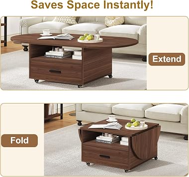 IBF Foldable Coffee Table with Drawer Storage, 47