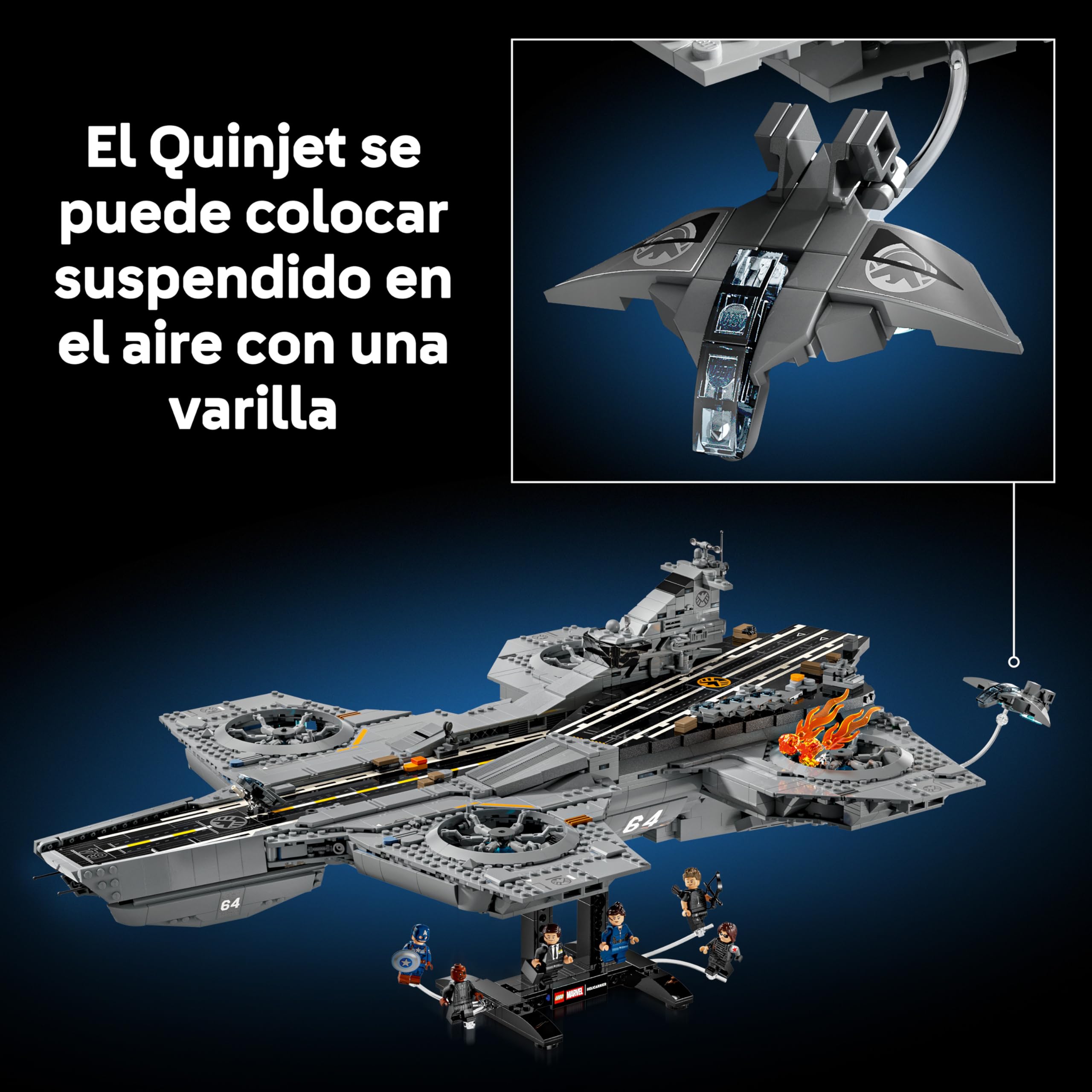 LEGO | Marvel Helitransporte de S.H.I.E.L.D. – Kit de Construcción para Adultos de Portaaviones – 6 Minifiguras inc. Capitán América y Nick Furia – Decoración para la Estantería - Idea de Regalo 76354