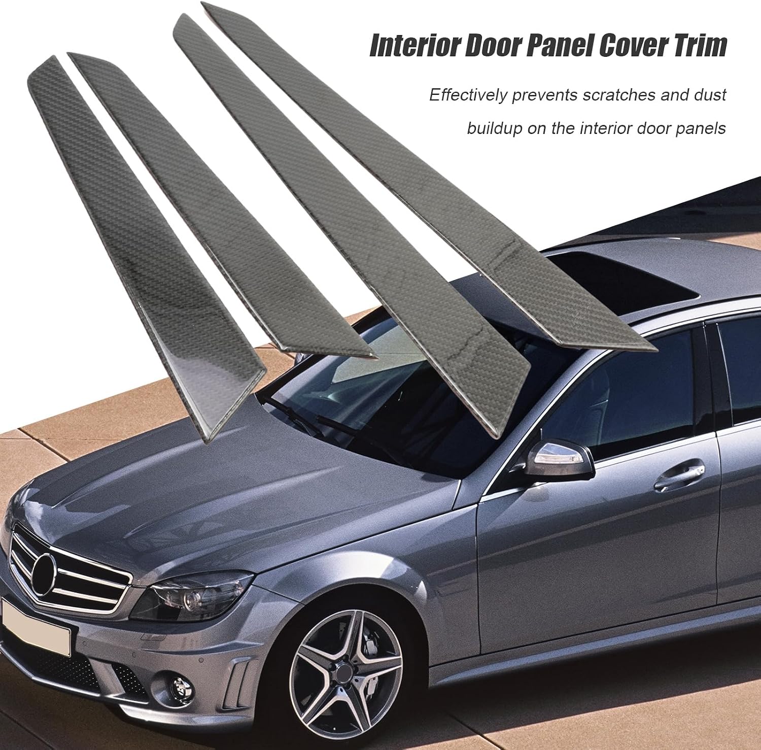 4 Pcs Interior Door Panel Cover Trim, Replacement for Mercedes-Benz C-Class W204 2007-2013 (Carbon Fiber)