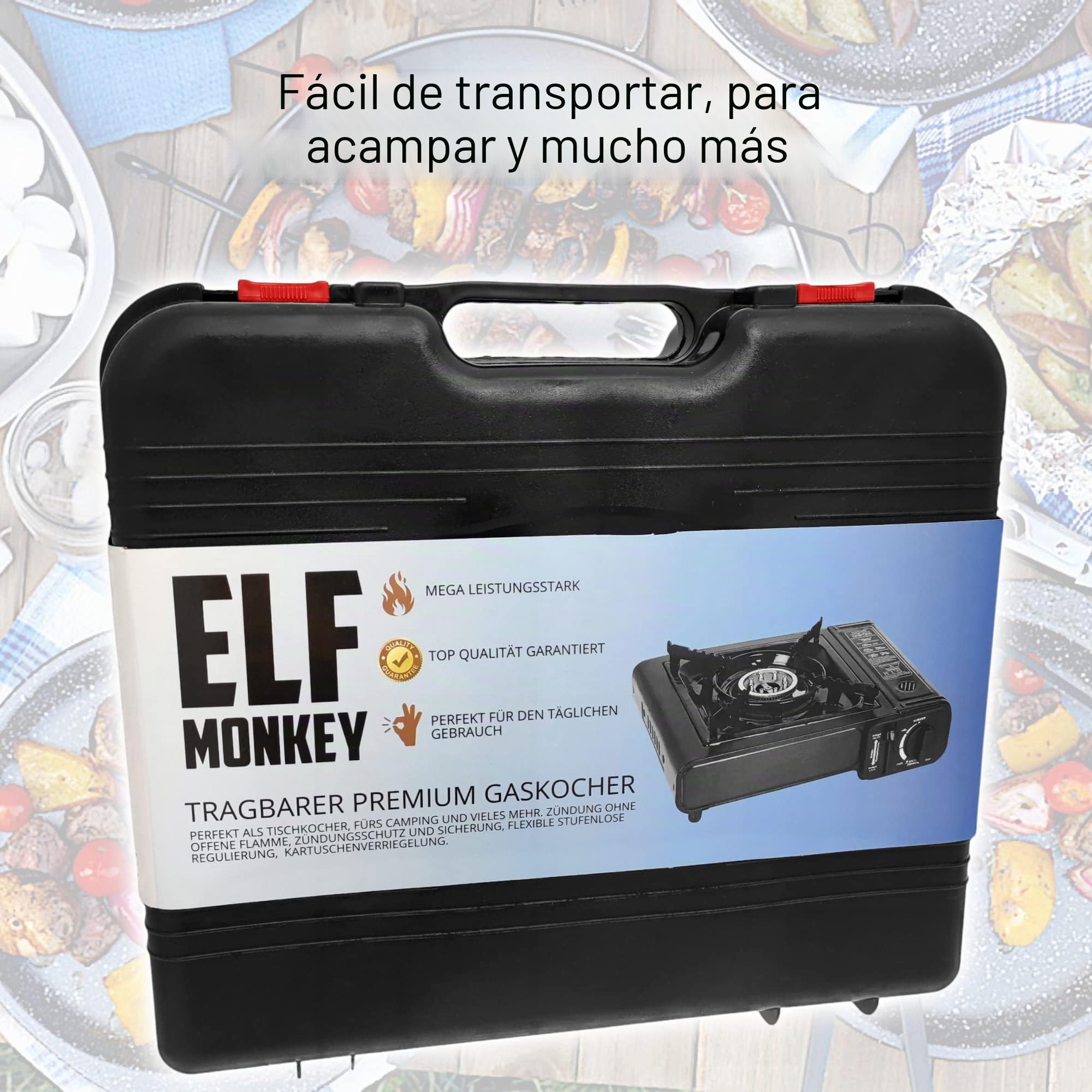 Hornillo de gas para acampada, incluye cartuchos de gas. Cocina de gas con maletín de transporte: con 12 cartuchos de gas