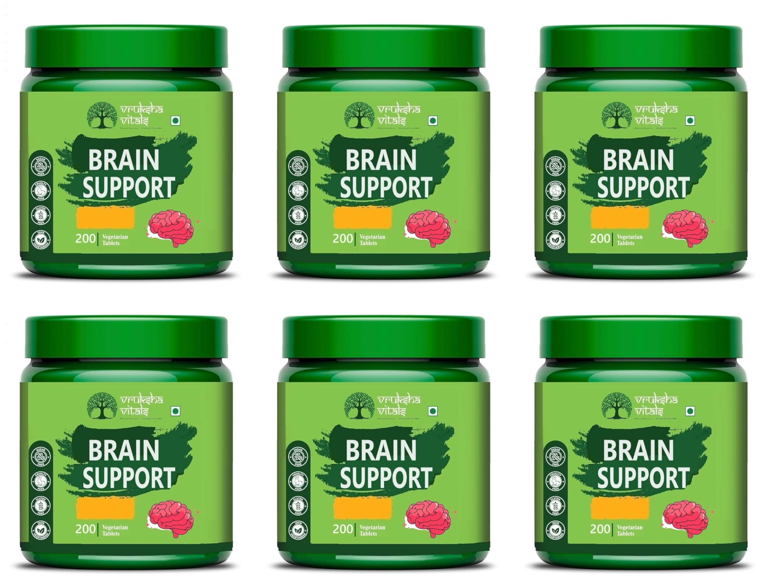Vruksha Vitals Ginkgo Biloba Brain Support 200 tablets x Pack of 6