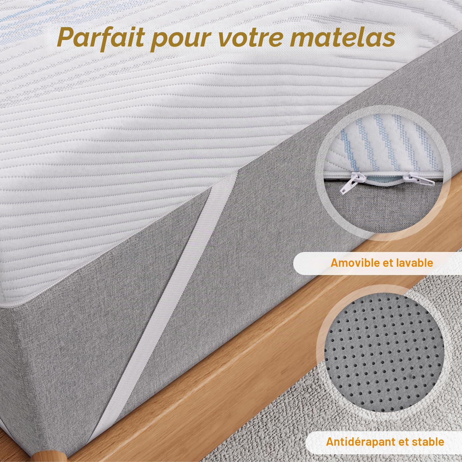 Surmatelas 140 x 200 cm, de qualité supérieure 140 x 200 cm, hauteur 7 cm, avec mousse à mémoire de forme en gel doux et couche de soutien confortable, respirante et lavable