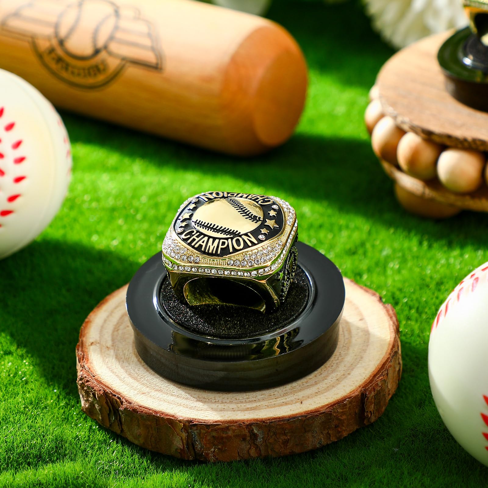 Highergo Fußball-, Basketball-, Softball-Meisterschaftsringe mit Display-Hals-Kette und Ständer, für Baseball, Volleyball, Fußball, Cheer, Trophäe, für Turnierauszeichnung, Geschenk, 20 Stück
