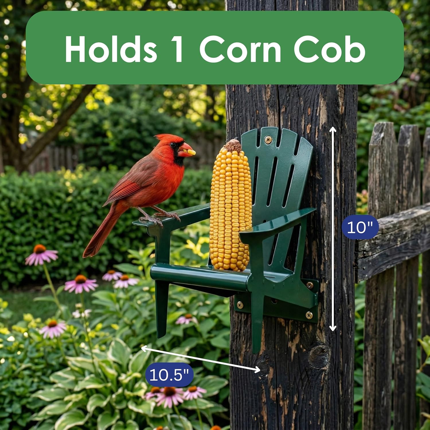 Hunter Green Metal Chair Squirrel Feeder, Adirondack Chair Corn Holder for Squirrels, Orioles, Bluebirds, Blue Jays