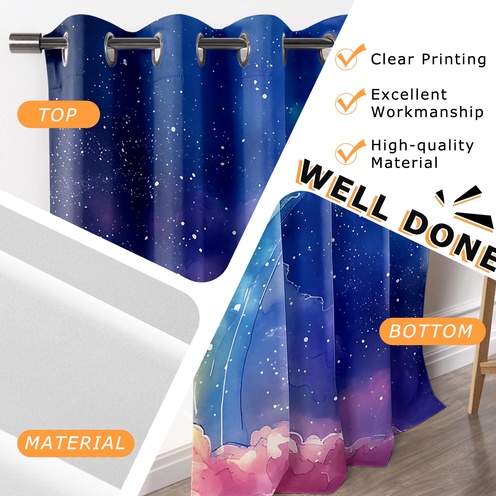Vorhänge Regenbogen - Sternenhimmel Fantasy Bunt Fenster Gardinen mit Ösen, Vorhang Blickdicht Verdunklungsvorhänge Thermovorhang für Wohnzimmer Schlafzimmer Deko 2er Set, H 175 x B 140 cm D#-17