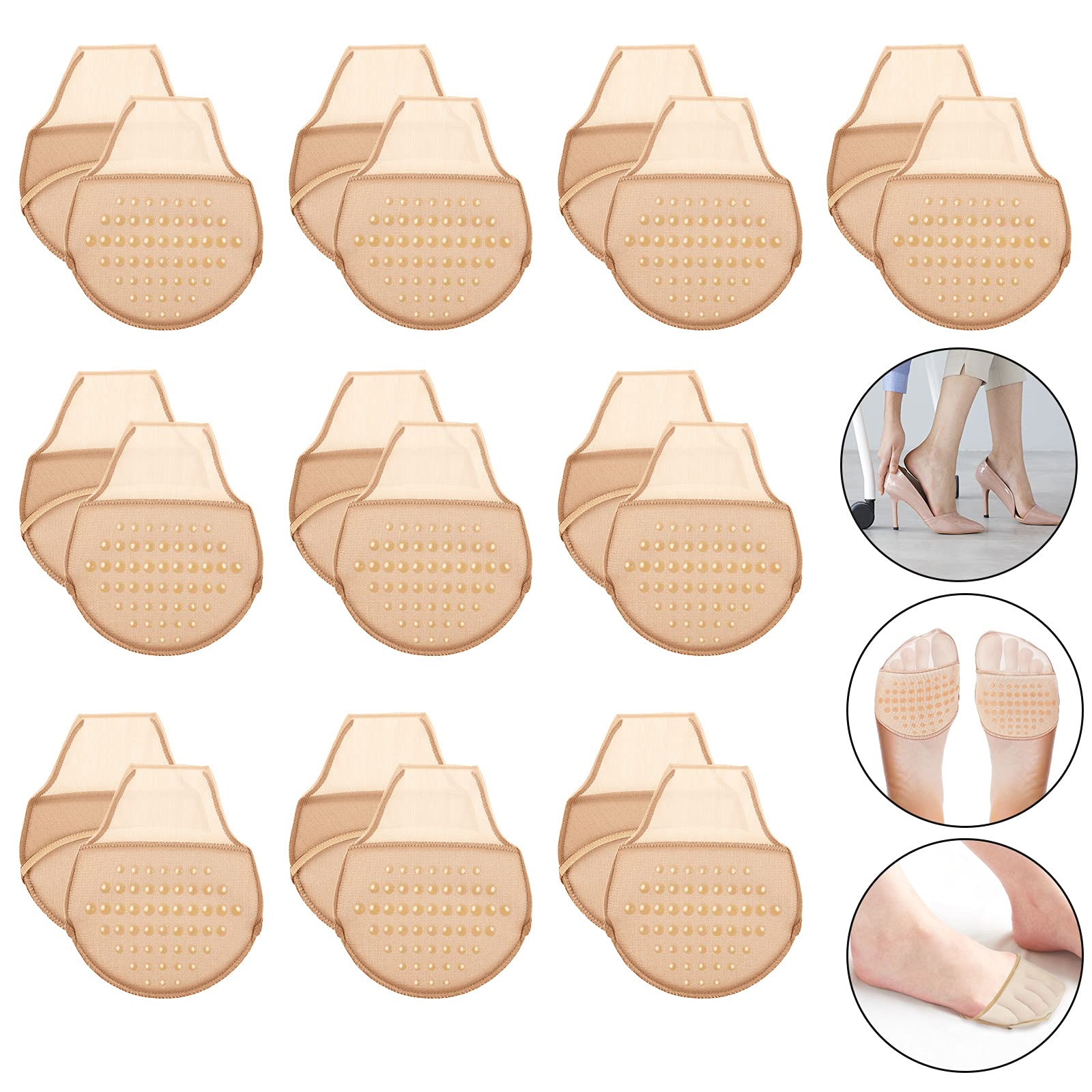 Photo 1 of 10 Pairs Women's Toe Topper Socks with Padding Pads Covers Forefoot Pads Cushions Half Socks Non Skid Reusable Protectors (Nude)