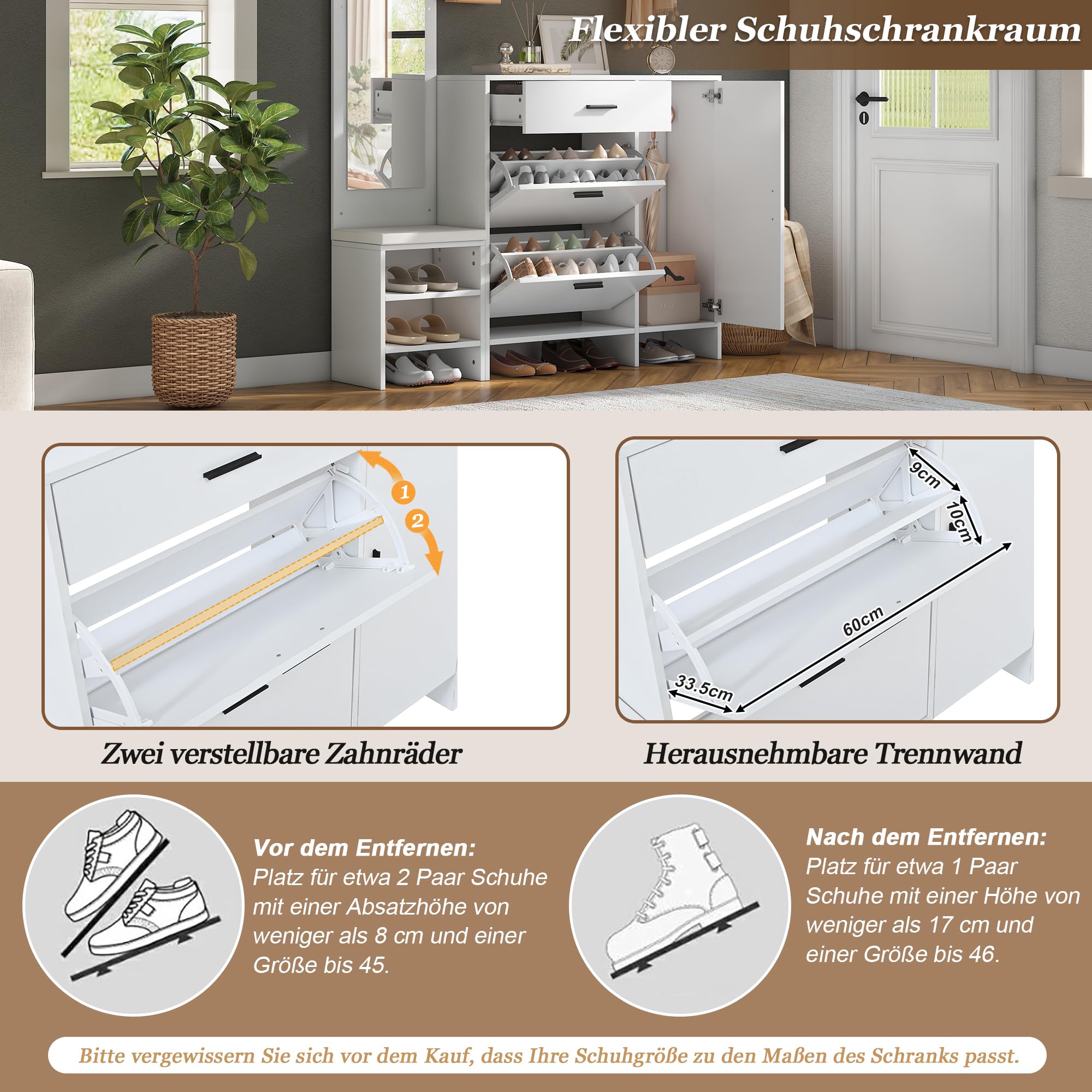 Garderobe Set Garderobenschrank mit Spiegel, Weiß, 140x30x200 cm