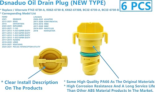 Miniatura 2 de 6 tapones de drenaje de aceite Dsnaduo para Ford F150 2015 2016 2017 2018 2019 2020 2021 Lincoln MKZ reemplazar KX6Z-6730-B, KX6Z6730B, FT4Z-6730-A,