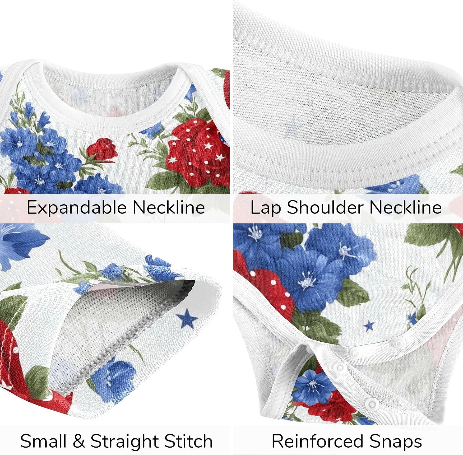 vvfelixl Baby Clothes Patriotic Blooms Baby Bodysuits Set Unisex Short Sleeve Babys Pants Sets 0-3M