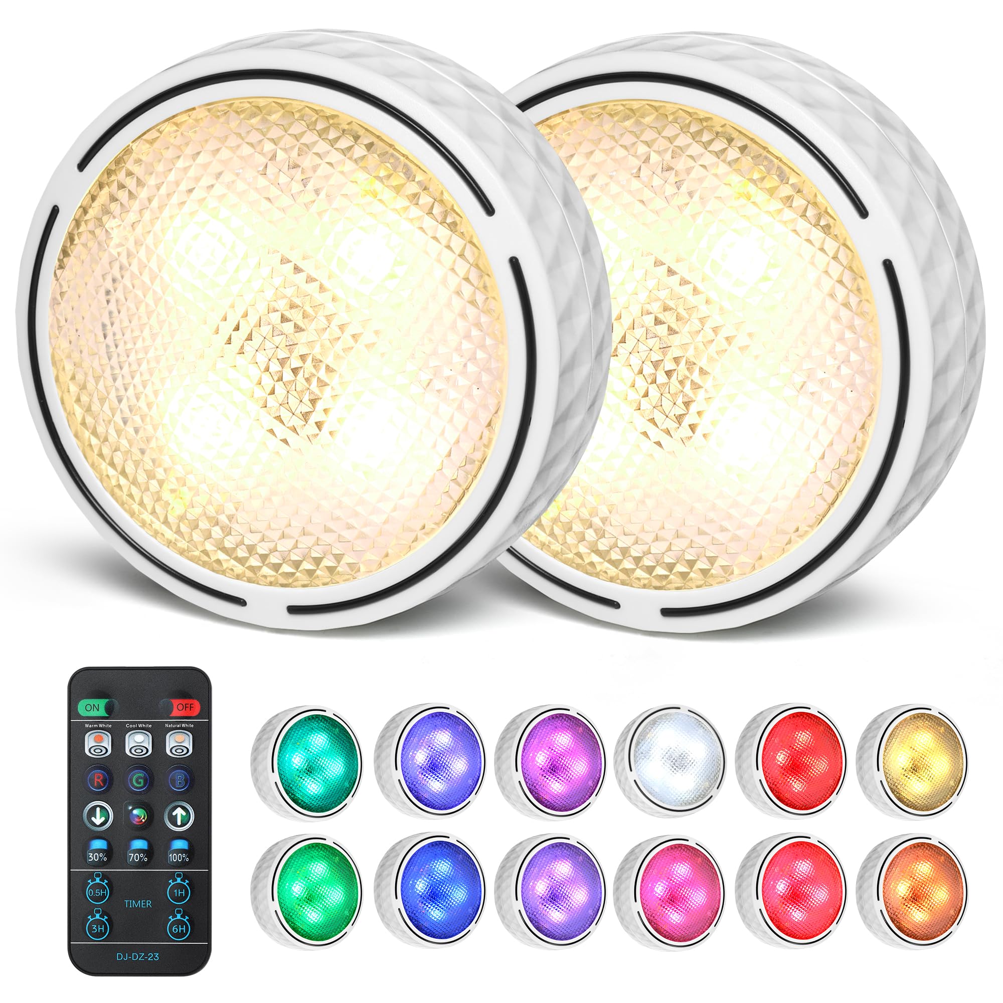 EZSION Puck Lights, Battery Powered Under Cabinet Lights, 2 Pack, White