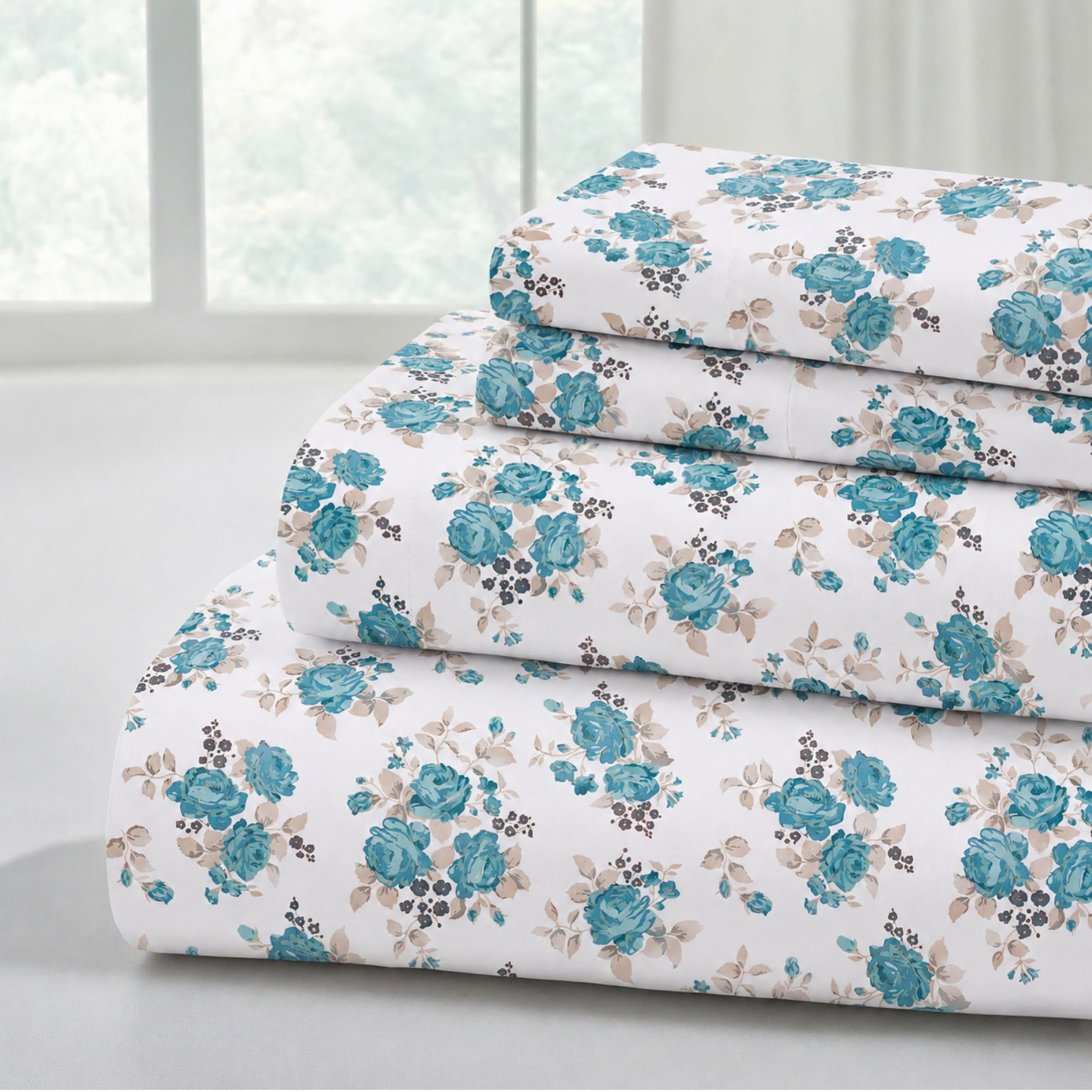 Modern Threads Printed 4-Piece Sheet Set Forever Roses Full-image-1