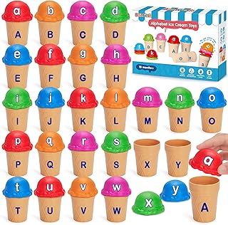 BainGesk Alphabet Learning Ice Cream Toy, 52 PCS Upper and Lower Case Alphabet Matching Toy, Color Sorting Game for Kids, ABC Learning Toys for Toddlers, Montessori Toys Gifts for 18 Months Up