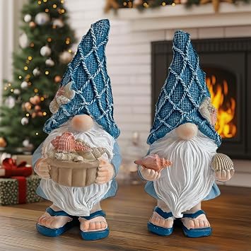 LIFFY Garden Gnomes Statues Outdoor Funny Garden Decor Indoor Resin Beach Gnome Sculpture Ocean Gnomes for Beach, Patio, Lawn, Yard, Porch, Bookshelf Gifts Blue and White