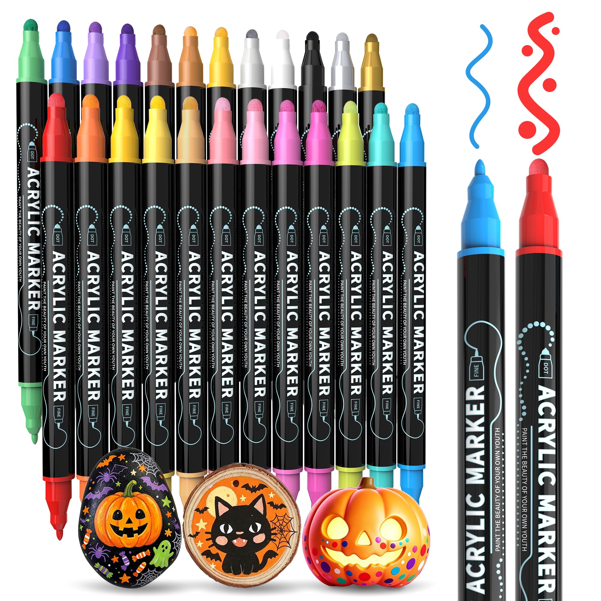 nauets 24 Colors Precision Dual Tip Acrylic Paint Markers Pens - Dot & Fine