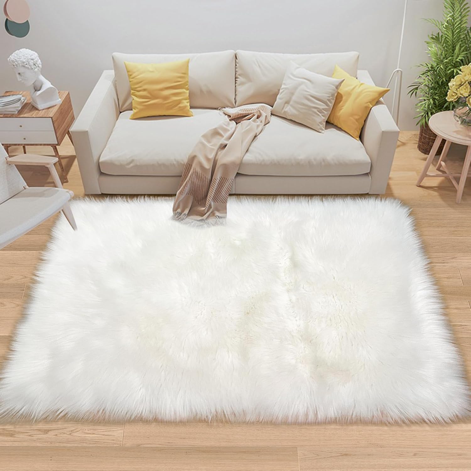 White Faux Fur Rug 4x6 Feet Soft Fluffy Shaggy Area Rug for Living Room Bedroom Kids Room Nursery Washable Fuzzy Rug Home Decor Plush Carpet, Rectangle