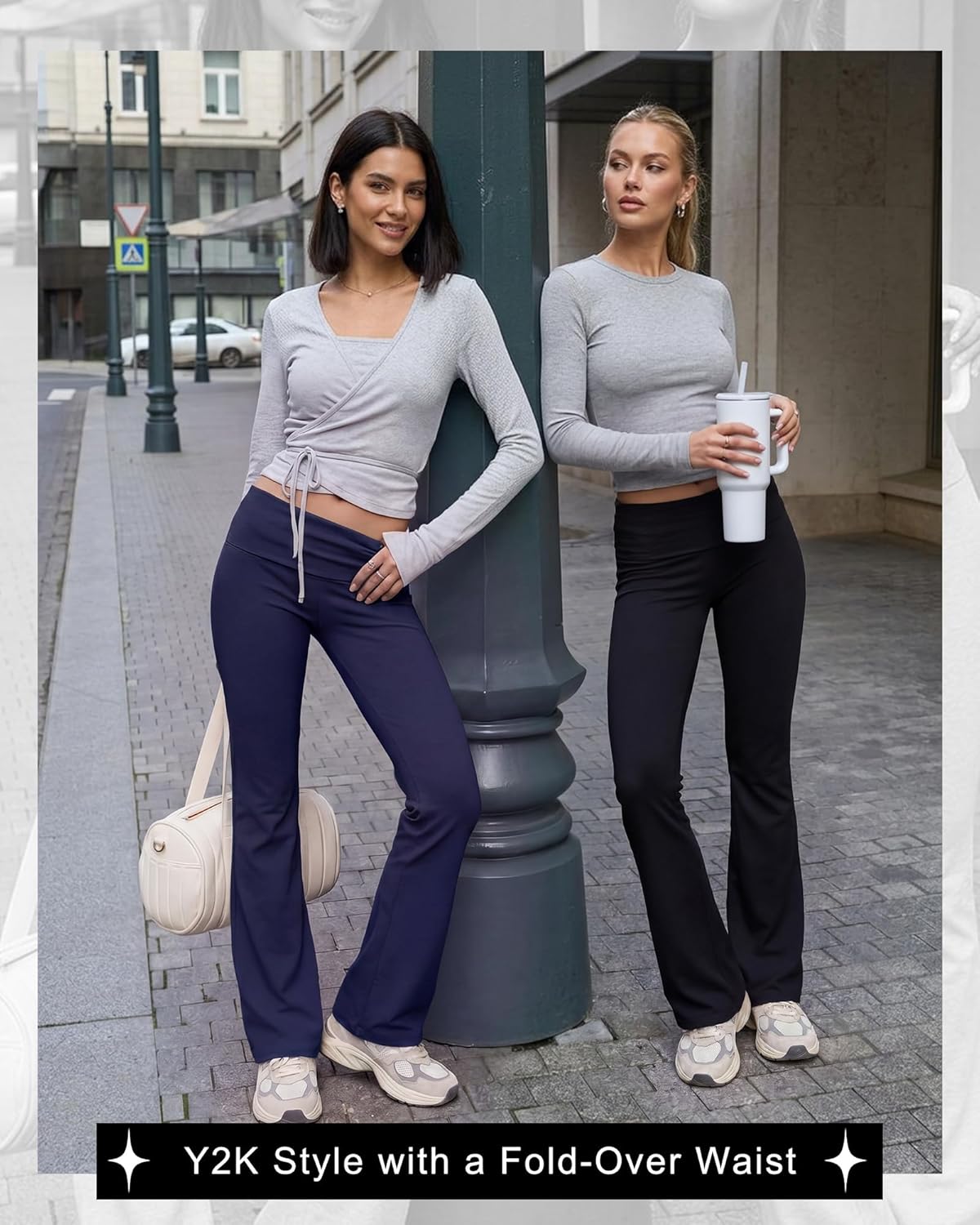 Coume 3 Pack Women Flare Leggings Fold Over Workout Yoga Pants Stretch Bootcut Bell Bottom Y2k Low Rise Gym Lounge Sweatpants