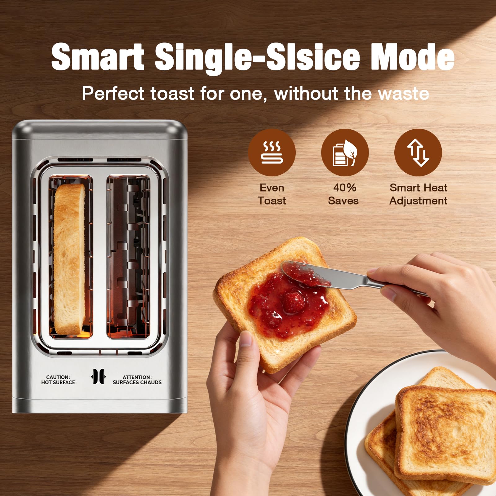 2 Slice Toaster with Touch Screen, 1.5" Wide Slot for Bagels, Smart Digital | Toasters with Single Slot Toasting, Memory Function, 5 Bread Types & 6 Shade Settings, Defrost, Reheat, Removable Crumb Tray