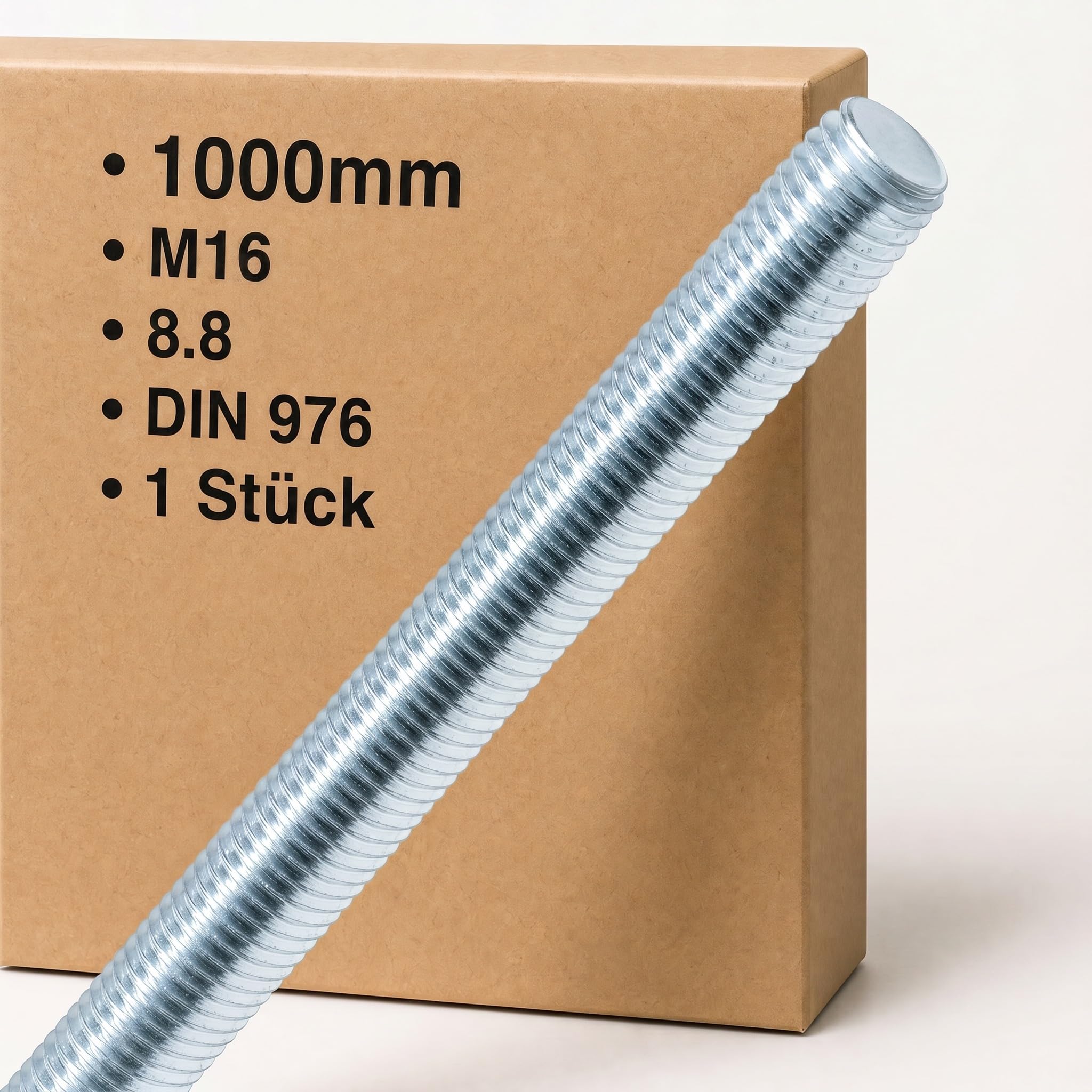 Gewindestange verzinkt M16 x 1000mm – 1 Stück | 8.8 | DIN 975 / DIN 976 | metrisches Gewinde