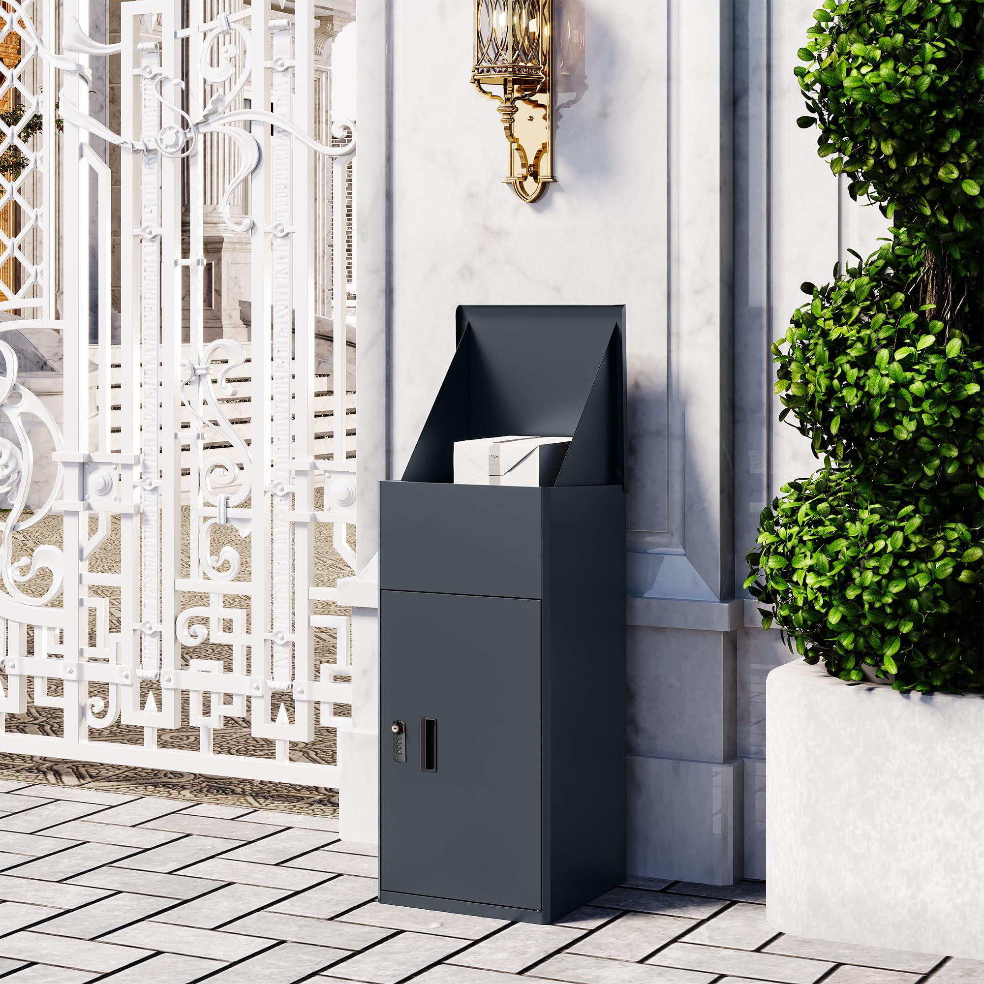 VEEHAUS Paketbriefkasten Schwarz Groß Briefkasten Verzinktes Blech Paketbox Draussen Groß XL Und Postbox Für Pakete Briefkasten Mit Paketfach