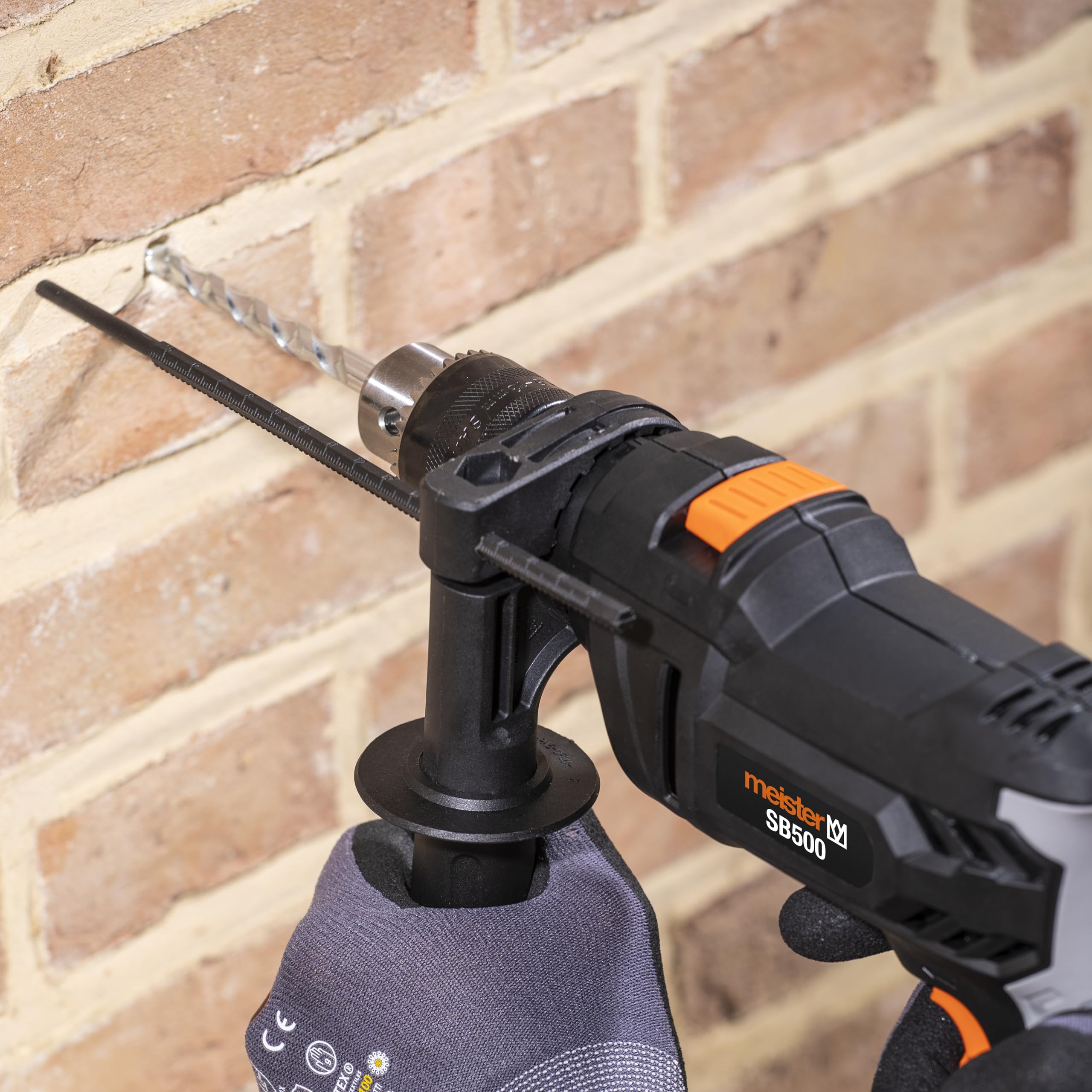 Meister Trapano a percussione 500 W, SB500 – Mandrino a corona dentata – Preselezione della velocità – Con impugnatura aggiuntiva & arresto di profondità/trapano/martello perforatore/trapano a