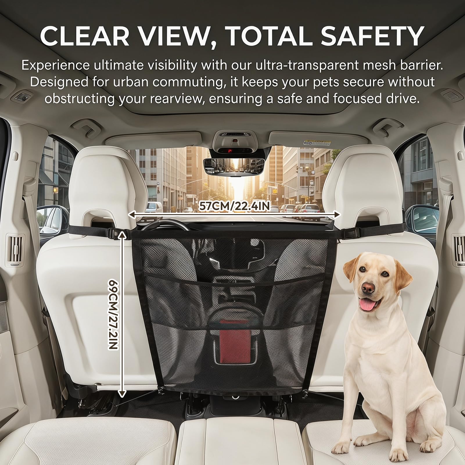 Hundegitter Auto Mit Aufbewahrungstaschen, Trennnetz Hund - Hundenetz für Vordersitz, Auto-Netz-Organizer, Universal Rücksitzsperre, Hundebarriere, Hunde-Autotrenner für LKW, SUV und Limousinen