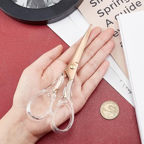 Miniatura 3 de SUNNYCLUE Tijeras de mango acrílico de 6.3 pulgadas, tijeras de acero inoxidable, tijeras de papel, tijeras de borde redondo, tijeras de acero
