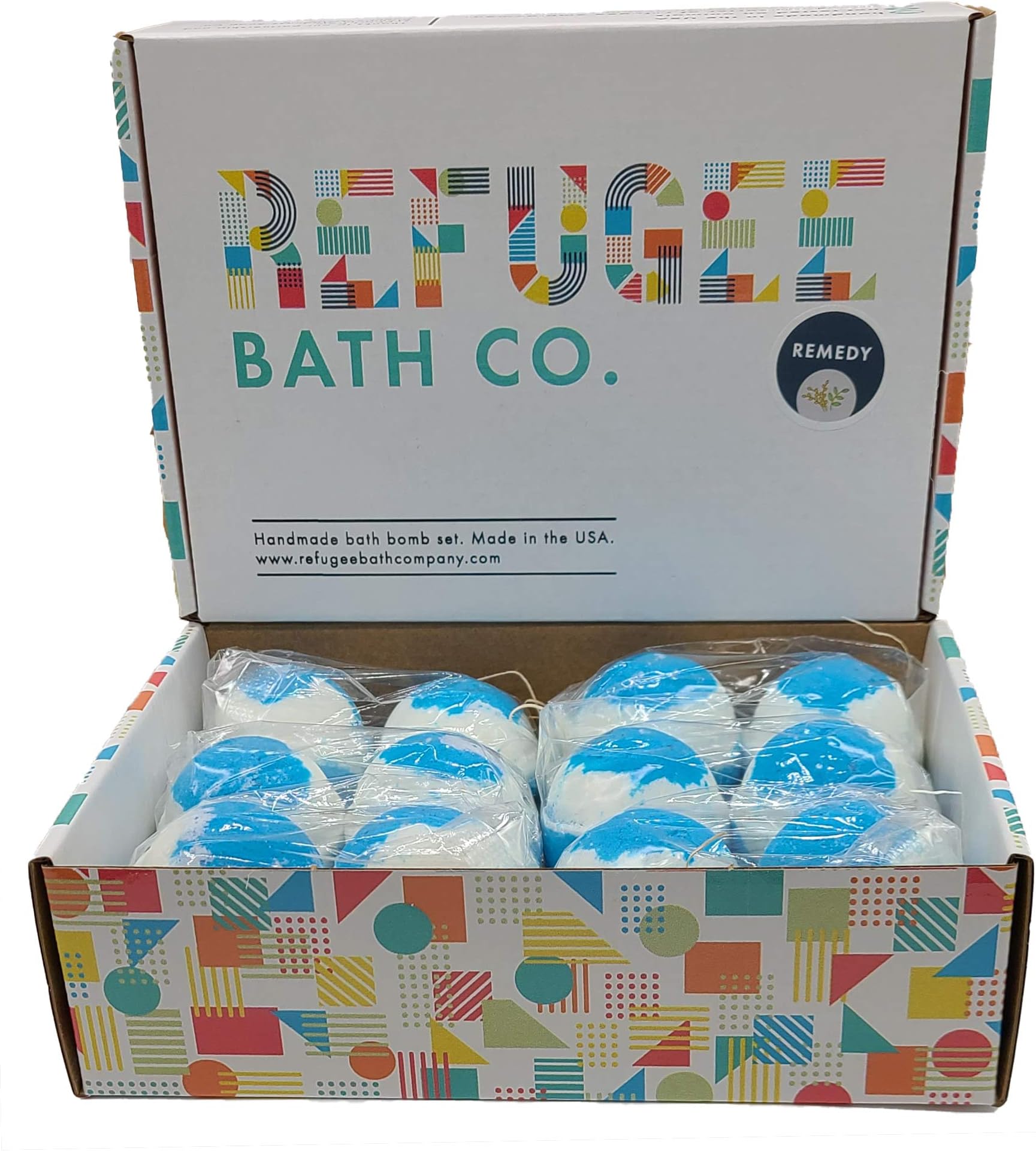 Variety Pack Bath Bombs Tea Tree and Eucalyptus Essential Oils Cocoa Butter Support Refugee Employment in USA (12 Pack)