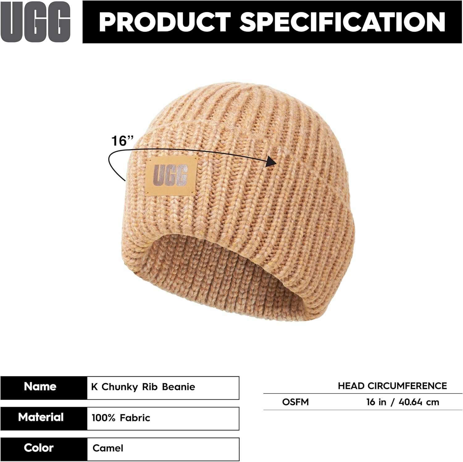 UGG Kids’ Chunky Rib Beanie with Seamless Crown, Soft Rib-Knit Fabric, and Leather Logo Patch - Image 6