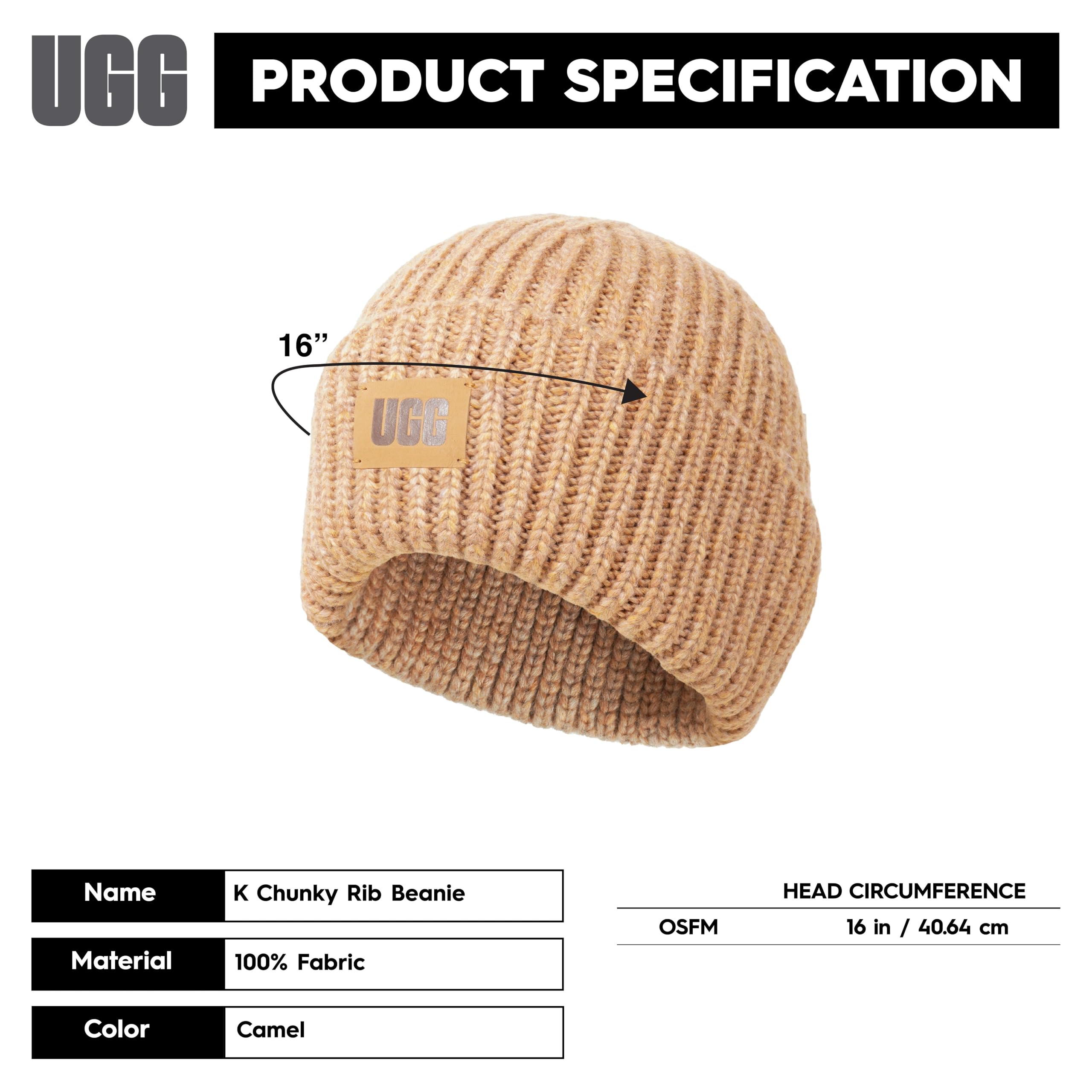 UGG Berretto a coste spesse per bambini con corona senza cuciture, morbido tessuto a costine e toppa con logo in pelle