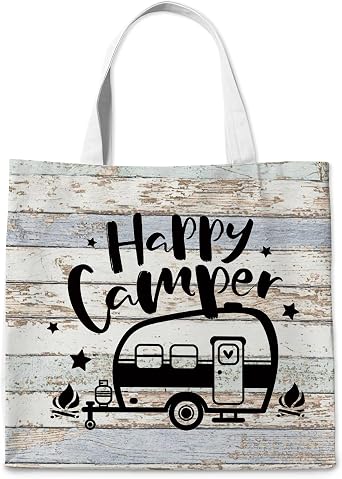 WAlTPl Camping Tote Bag, Camping Gifts for Women Men,RV Camper Travel Canvas Tote Bag, Reusable Grocery Cloth Bags
