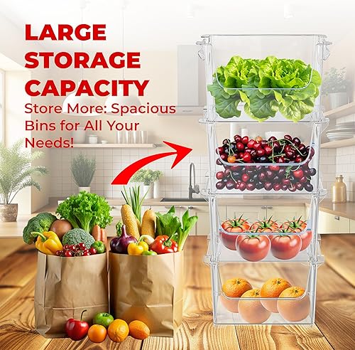 Miniatura 4 de Skywin Contenedores de almacenamiento transparentes (paquete de 4)  Contenedores transparentes para organizar alimentos de despensa, cocina y baño