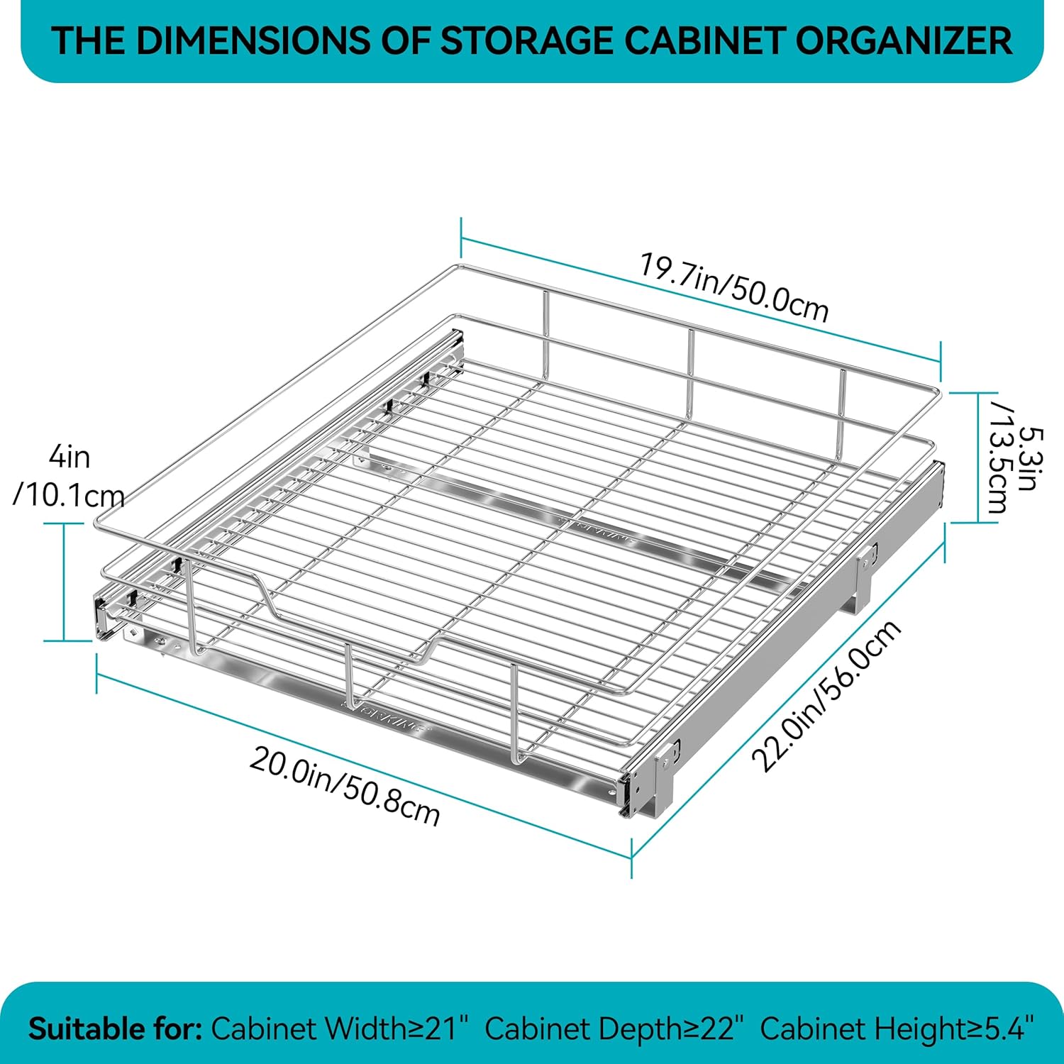 Pull Out Cabinet Organizer 20" W X 22" D, Slide Out Drawers For Kitchen Organizers and Storage, Pull Out Drawers For Cabinets Capacity Heavy Duty Caddy, Cabinet Shelves Chrome-Plated, Bathroom Pantry
